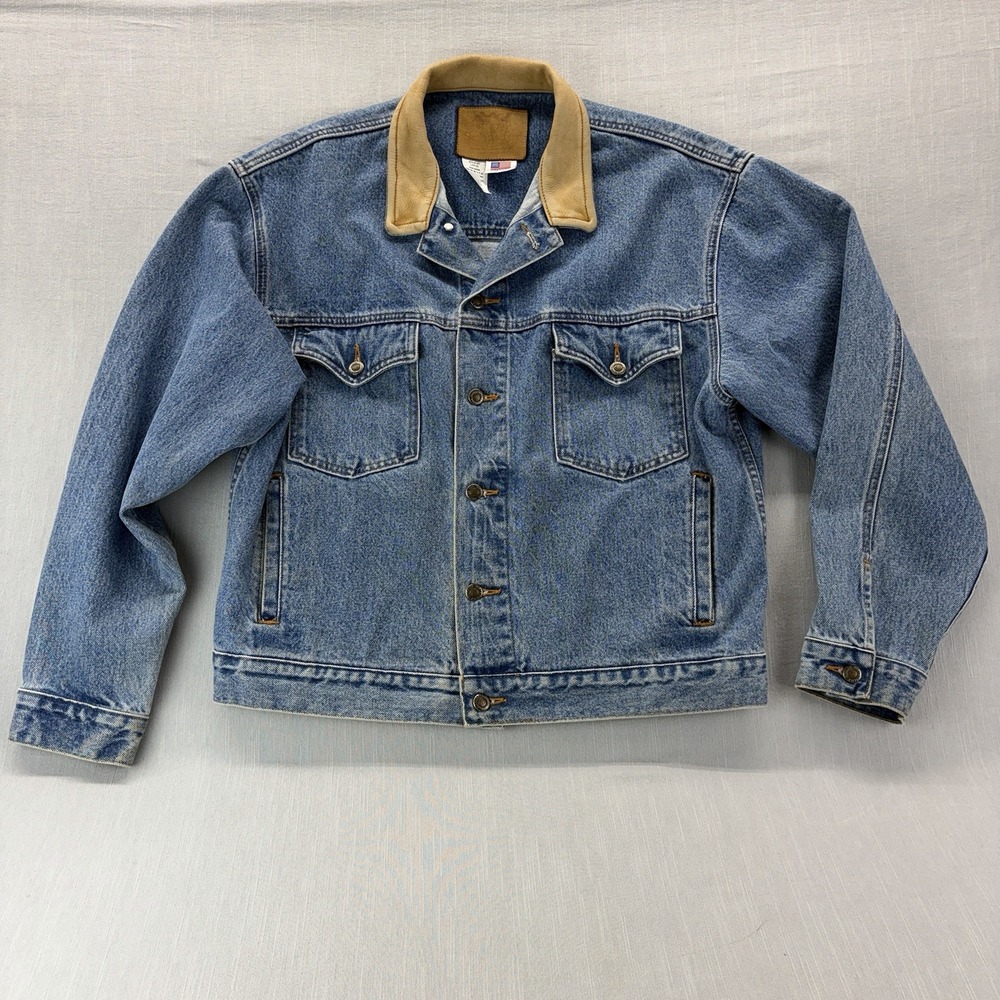 Vintage Schaefer Outfitter Denim Jacket Leather Collar Phantomhawk 06 USA L